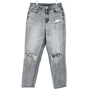 American Eagle Women's Denim Jeans Size 6R Distressed High Rise Tapered Leg Grey